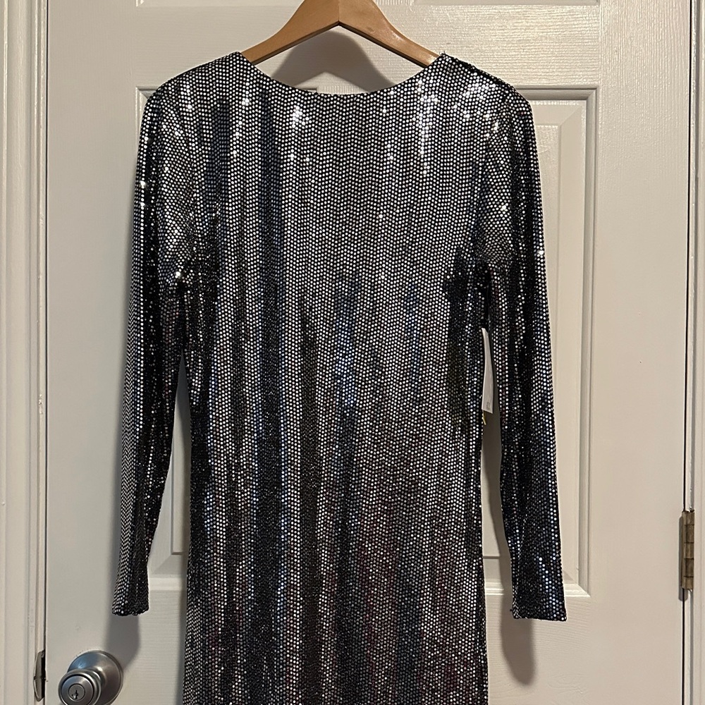 Shimmering Long Sleeve Silver Dress